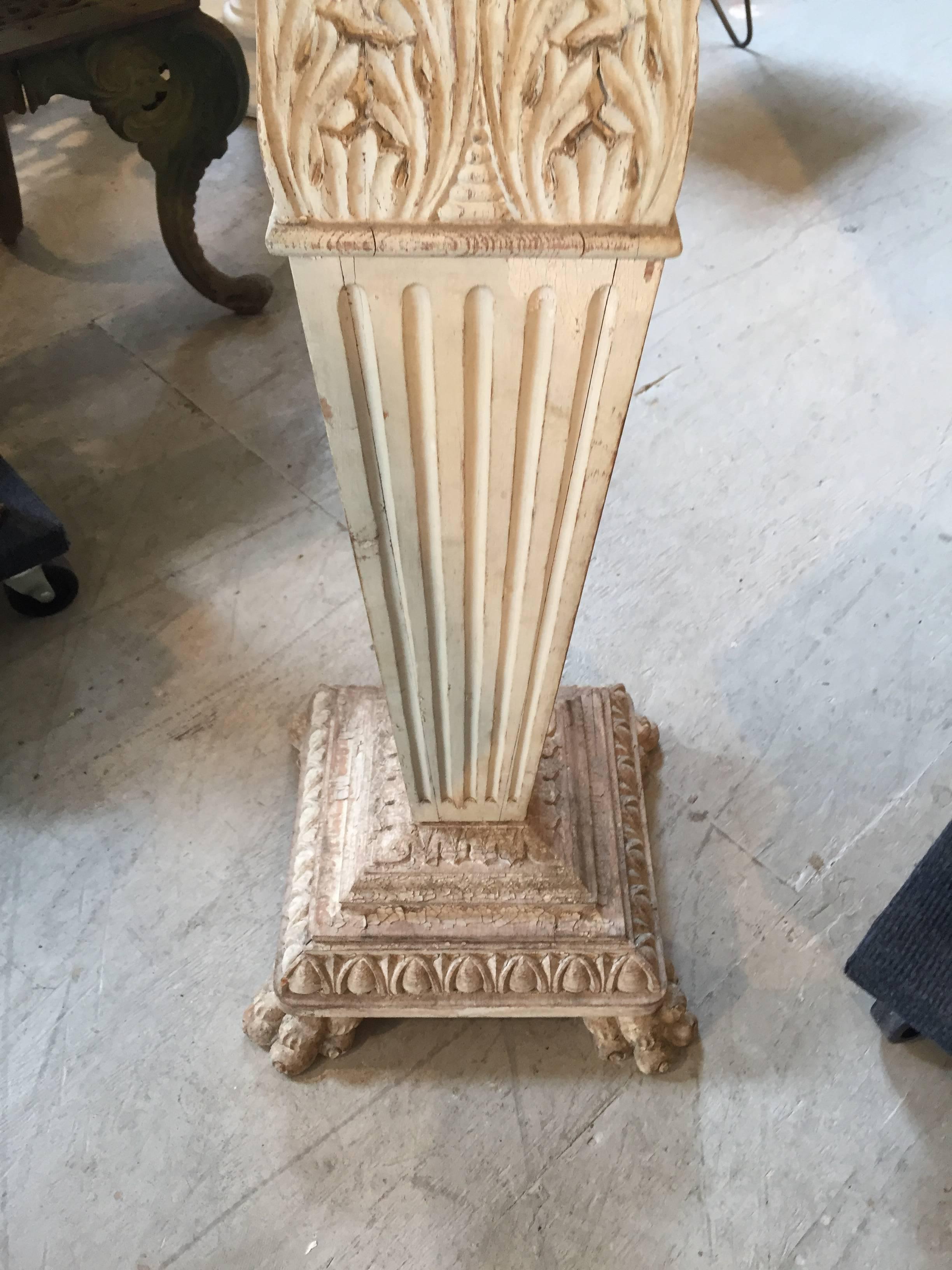 Carved wood Victorian pedestal. Beautiful carving and great original paint. Stands alone as an object.