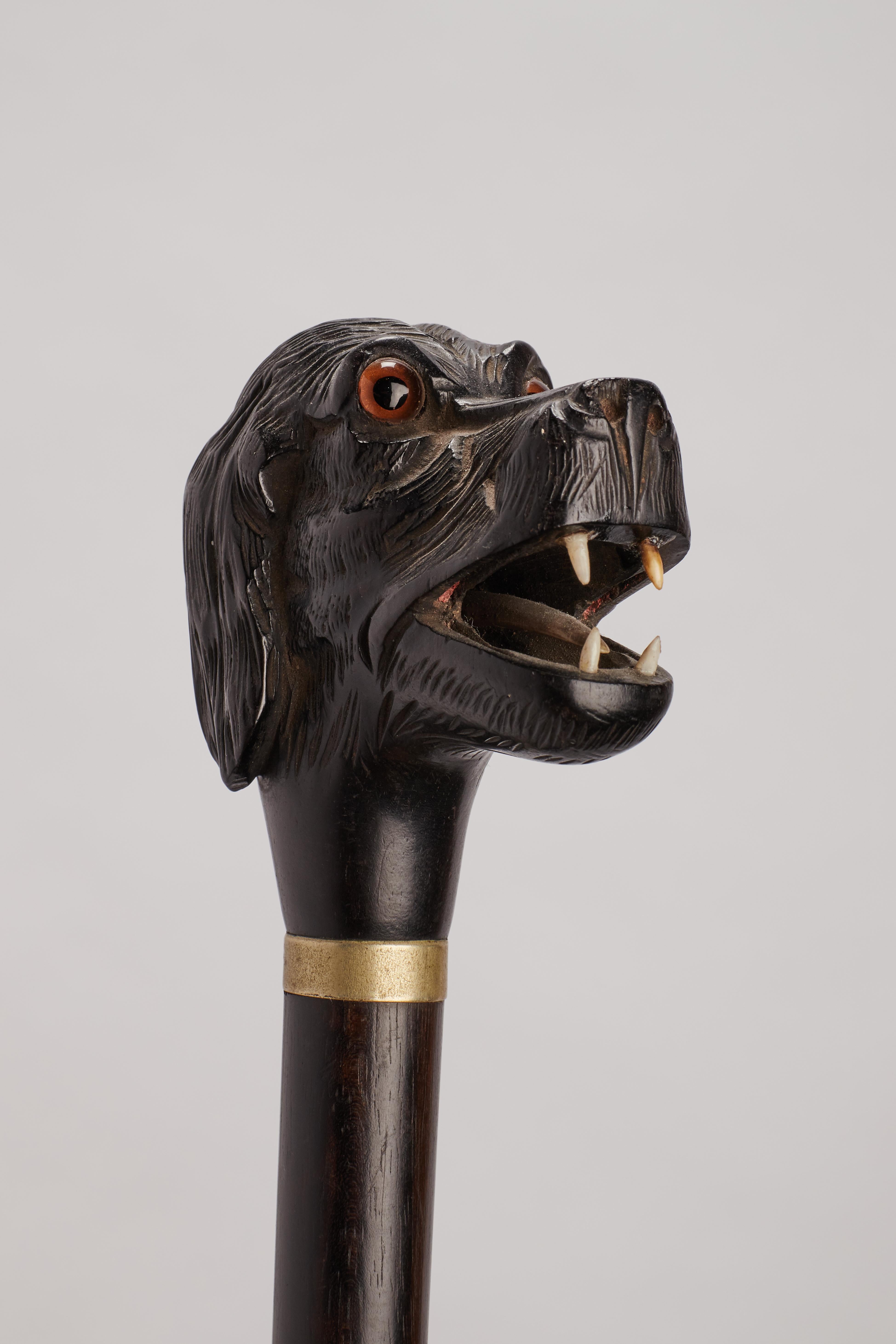 French Carved Wood Walking Stick,  France 1890. 