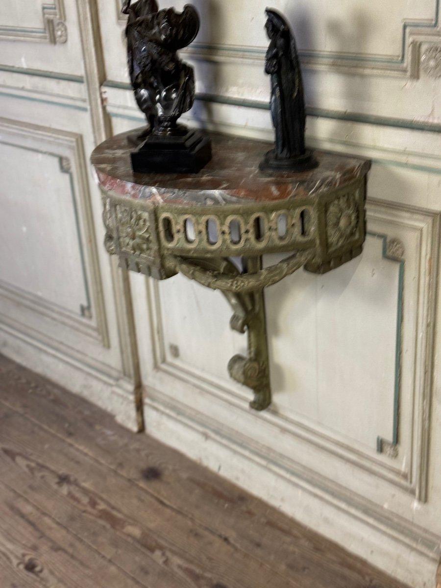 Wandhalterung aus geschnitztem Holz, Patina in grünen Farbtönen, 18. Jahrhundert im Angebot 4