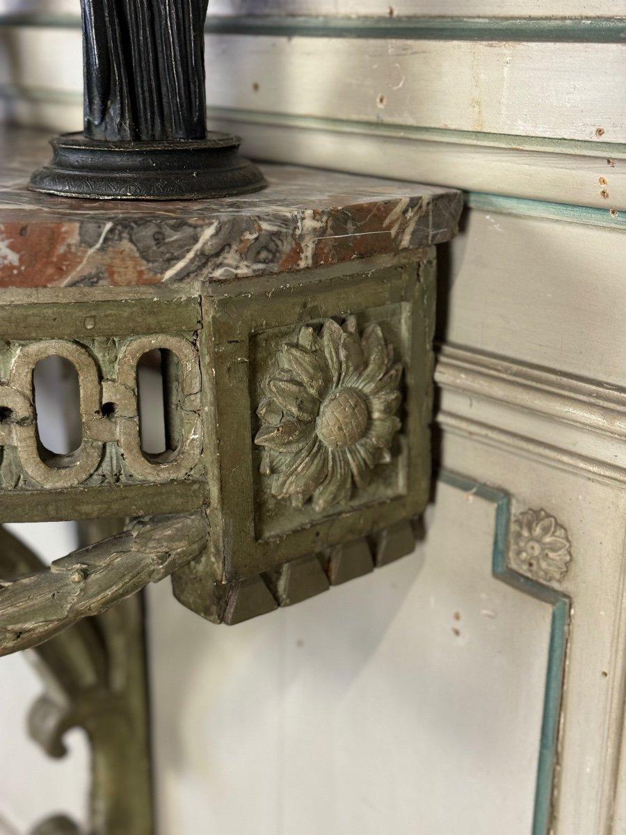 Wandhalterung aus geschnitztem Holz, Patina in grünen Farbtönen, 18. Jahrhundert im Angebot 5