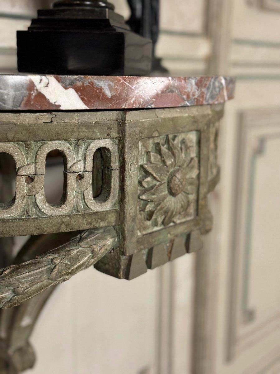 Wandhalterung aus geschnitztem Holz, Patina in grünen Farbtönen, 18. Jahrhundert (18. Jahrhundert und früher) im Angebot