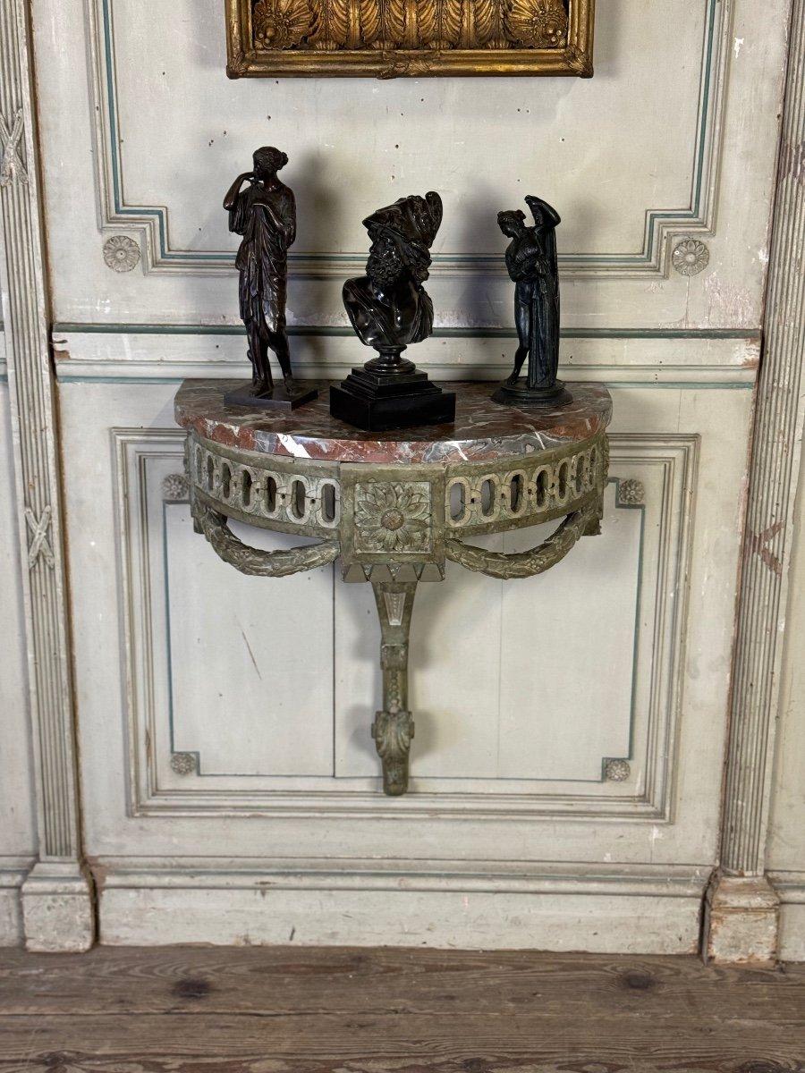 Wandhalterung aus geschnitztem Holz, Patina in grünen Farbtönen, 18. Jahrhundert im Angebot 1
