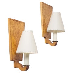 Carved Wood Wall Lights, Sweden, 1950