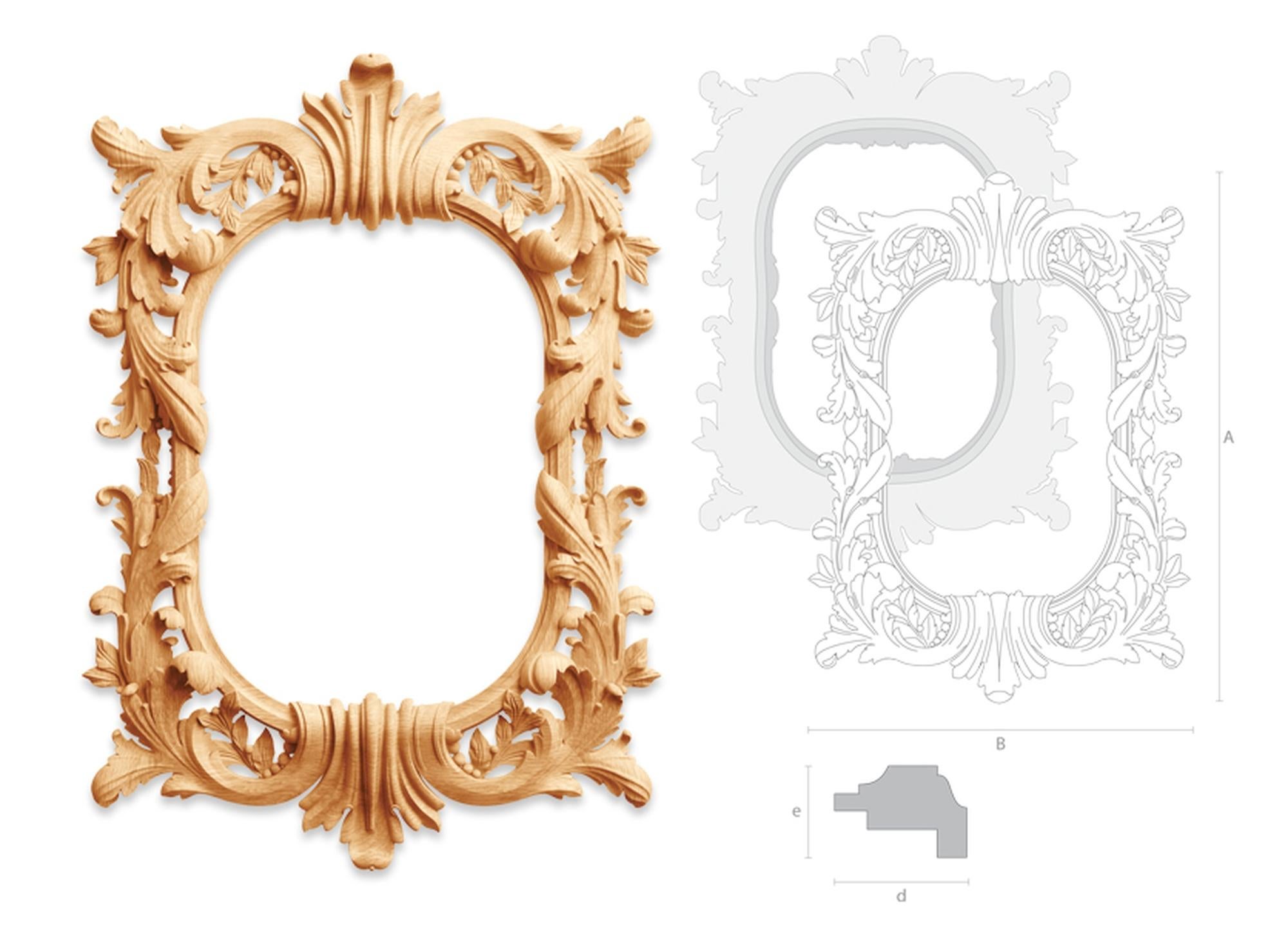 Contemporary Carved Wood Wall Mirror Frame from Oak or Beech For Sale