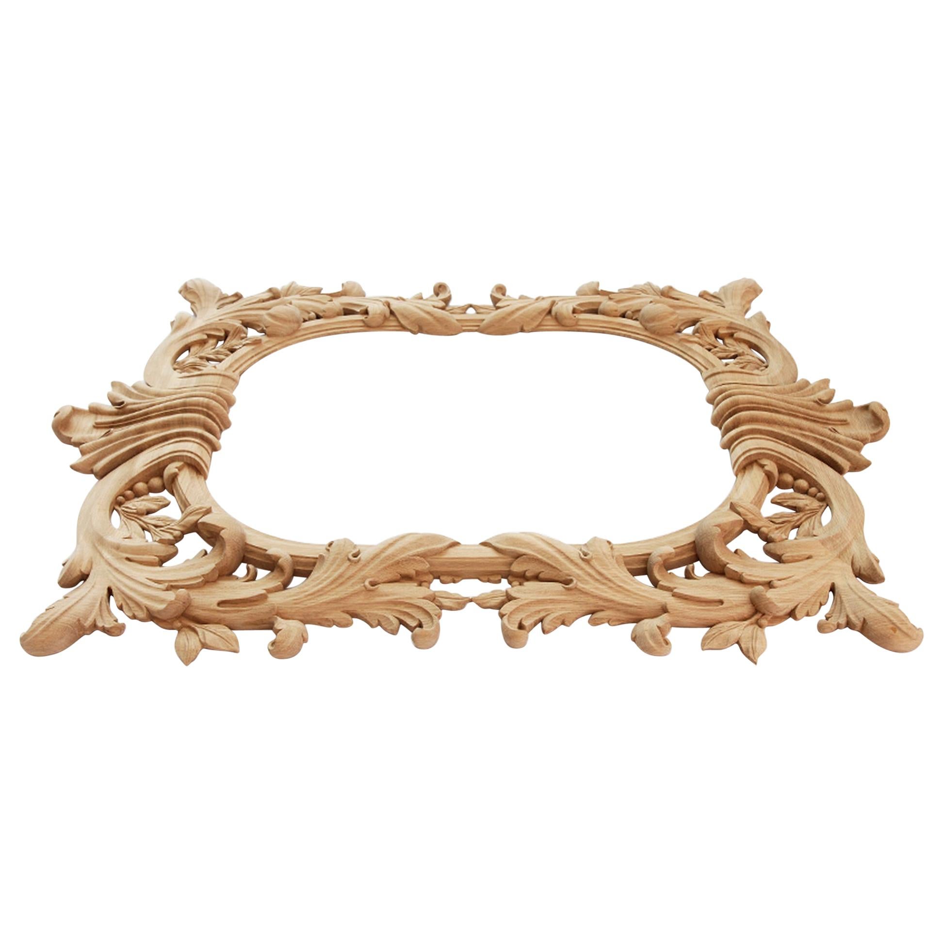 Carved Wood Wall Mirror Frame from Oak or Beech For Sale