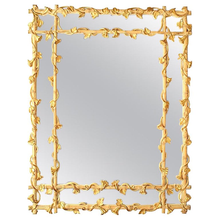 Carved Wood Wall Mirror Frame Of Faux Bamboo