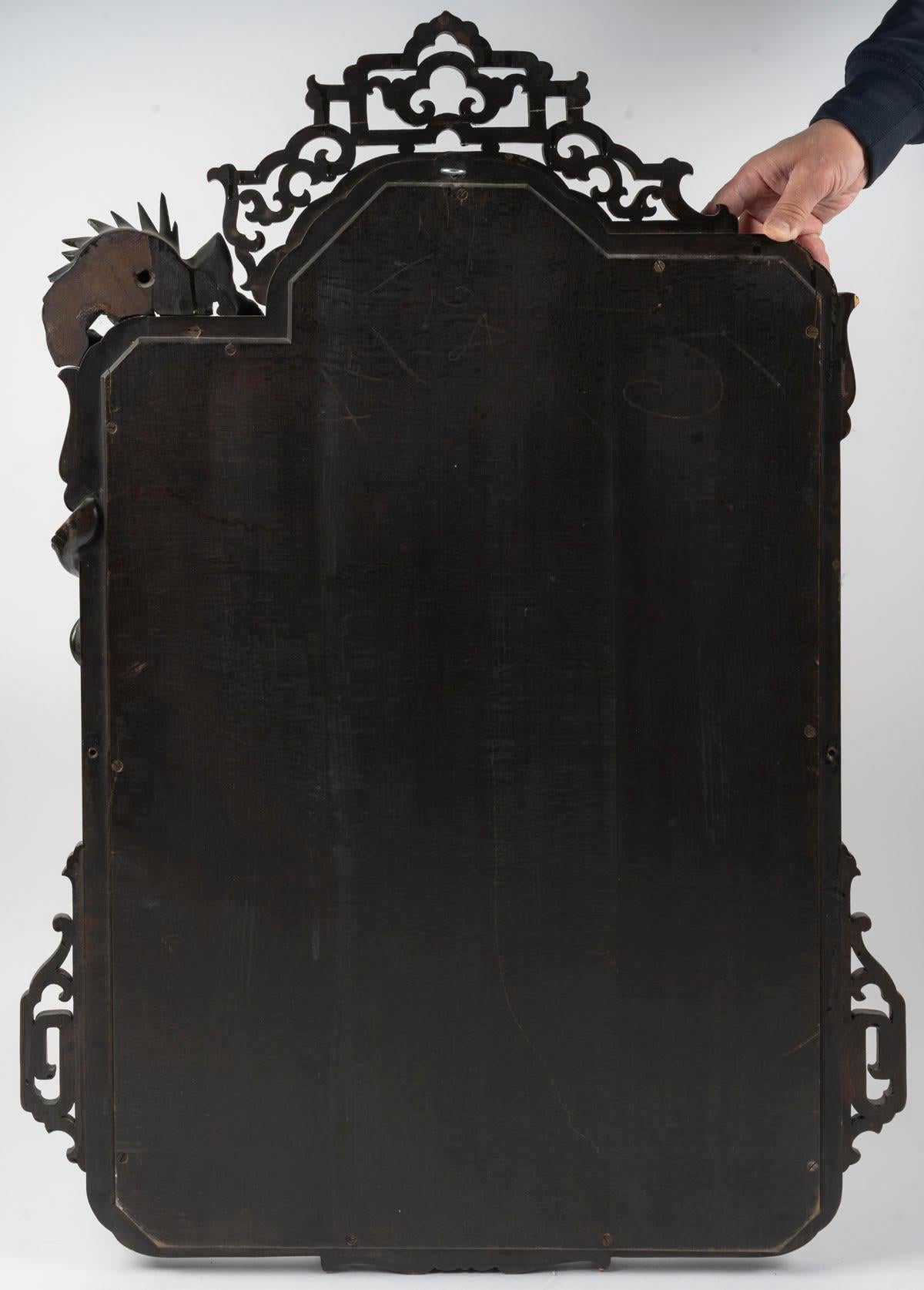 Miroir mural en Wood Wood sculpté dans le style de Viardot, 19e siècle. Bon état - En vente à Saint-Ouen, FR