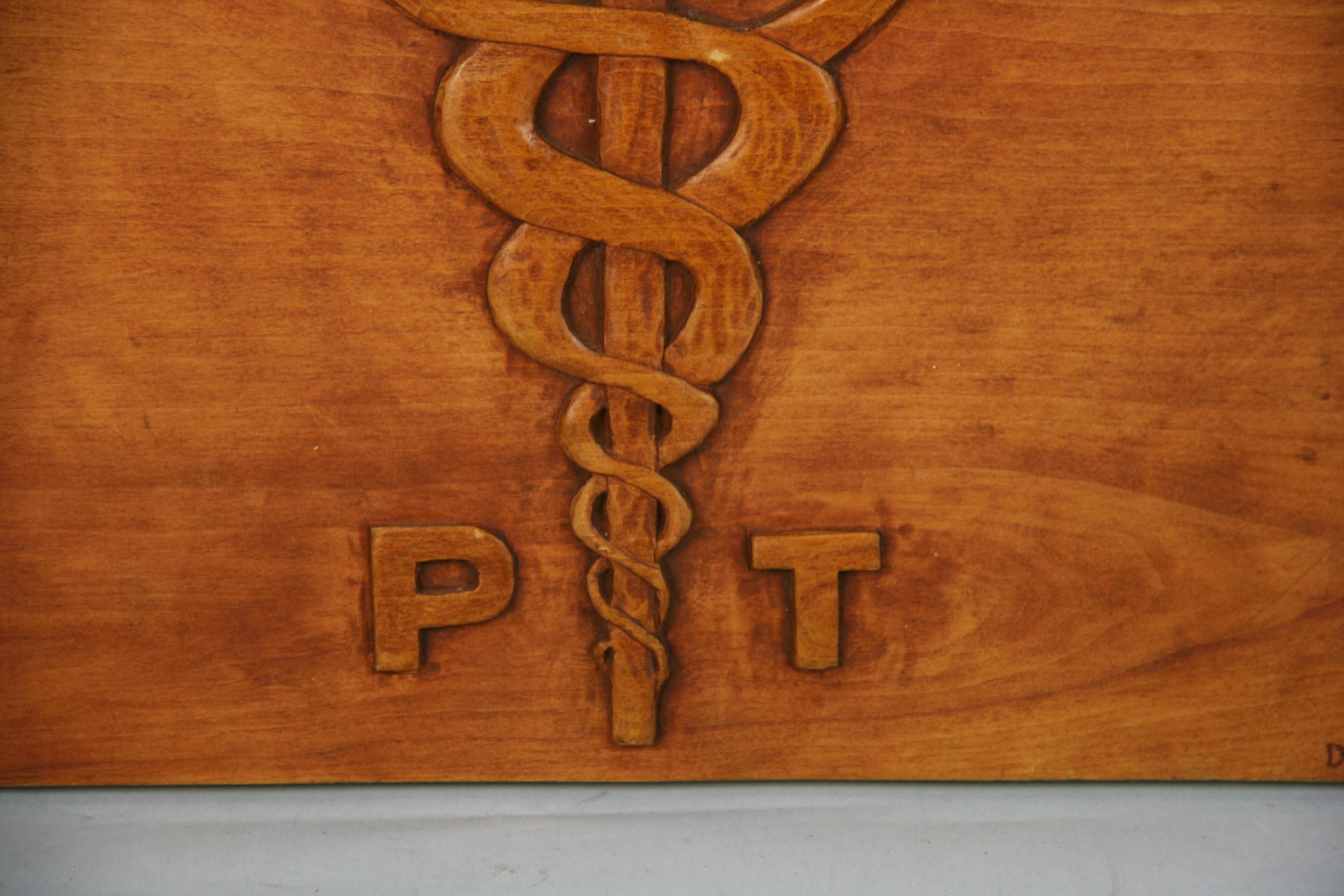 Mid-20th Century Antique Carved Wood Wall Plaque Medical Symbol For Sale