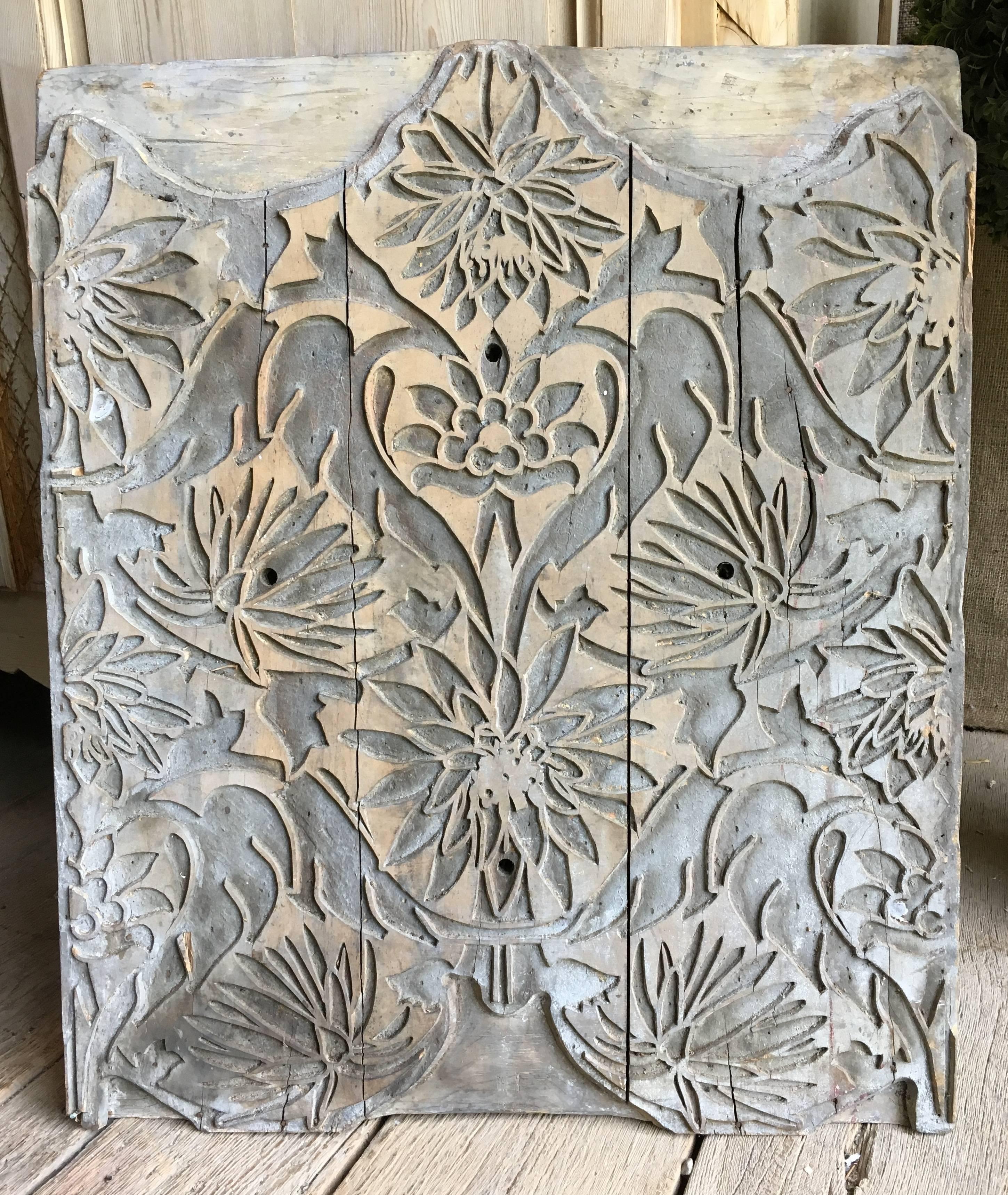 19th Century Carved Wood Wallpaper Printing Block