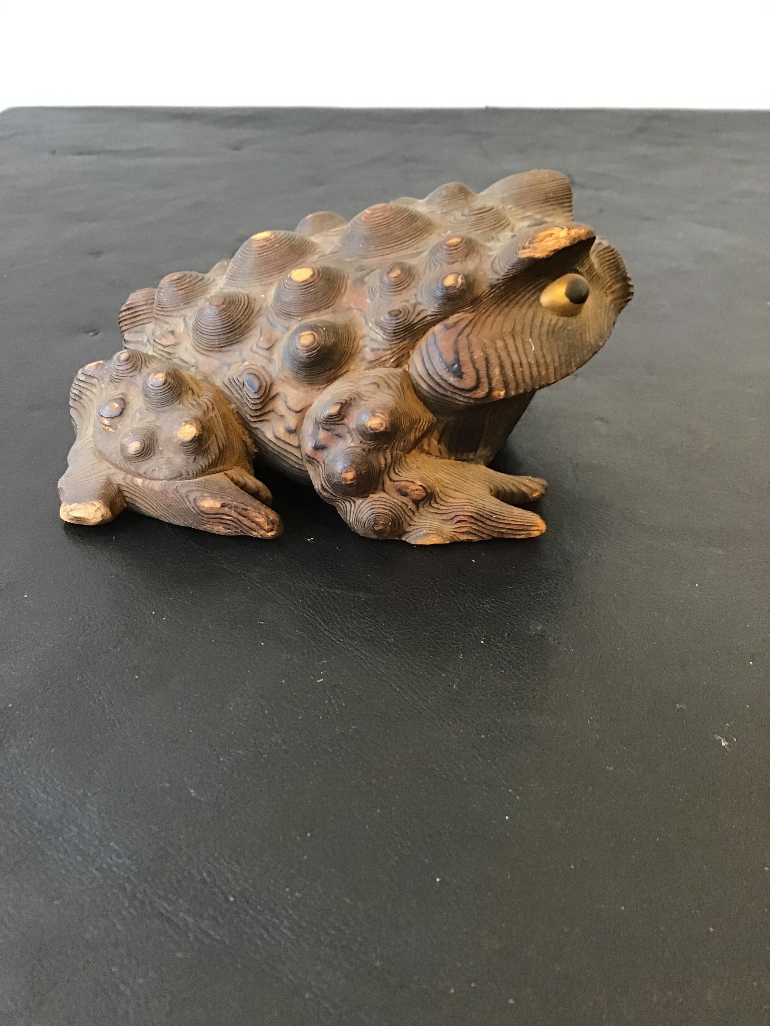 Mid-20th Century Carved Wood Wart Frog