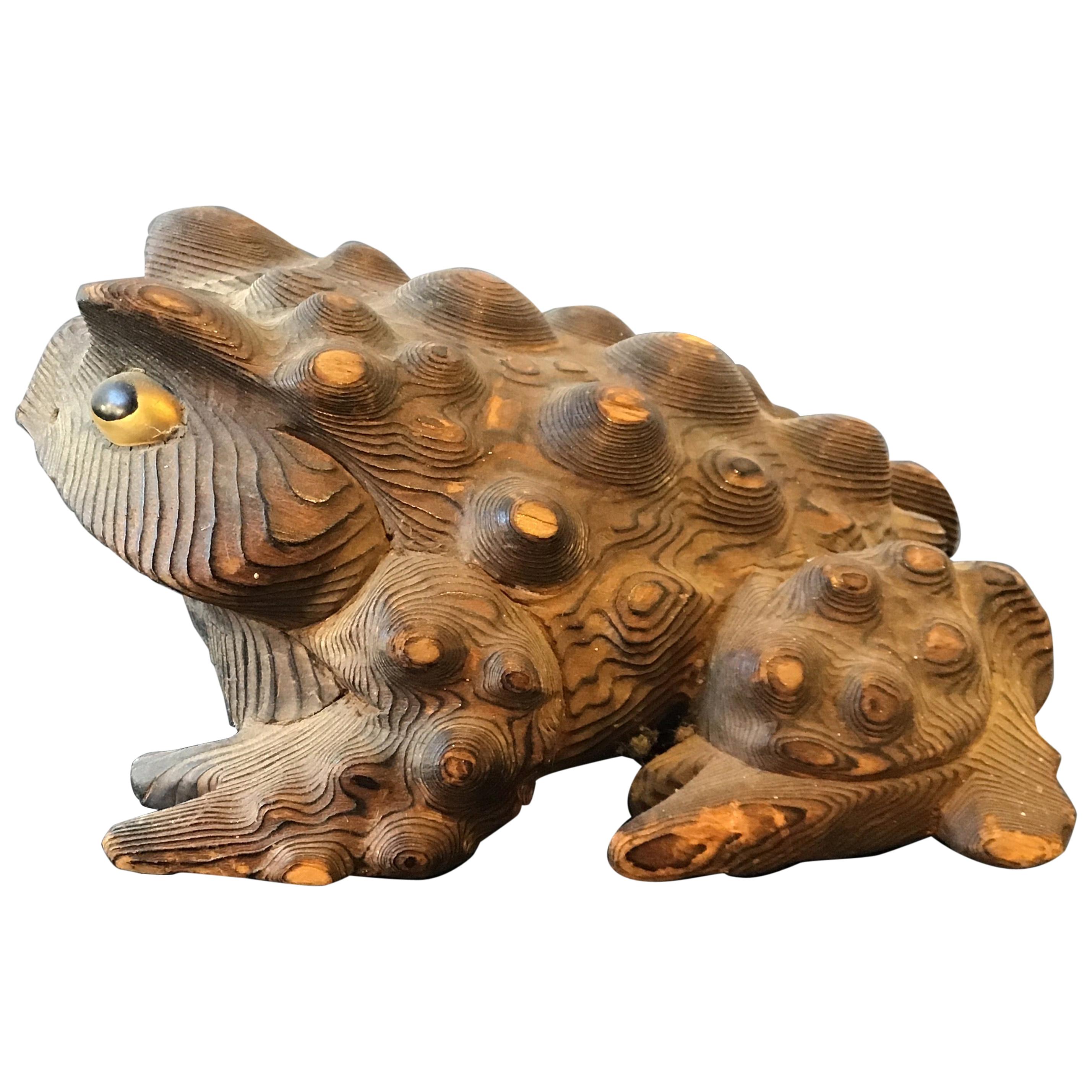 Carved Wood Wart Frog