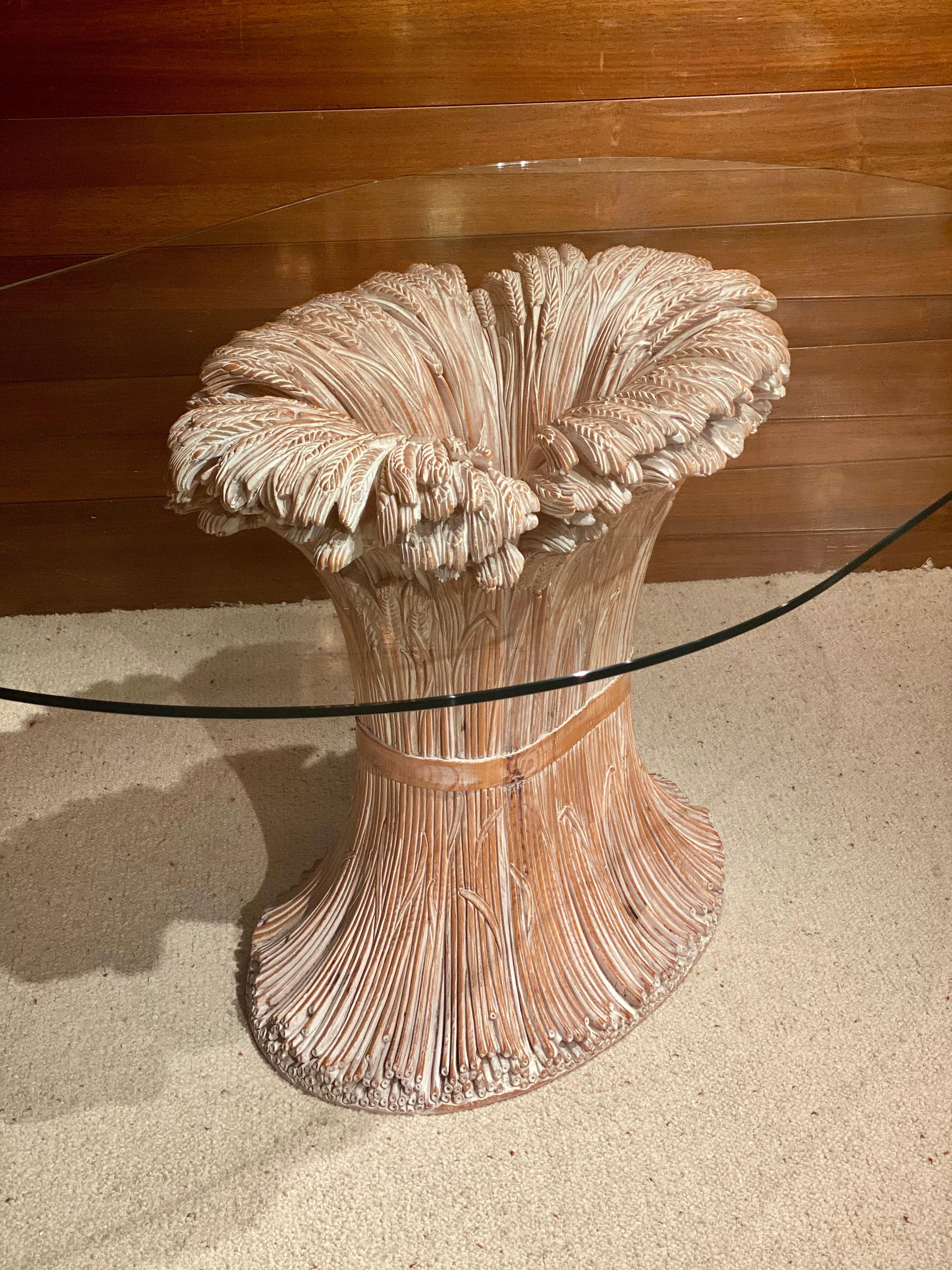 Mid-Century Modern Carved Wood Wheat Sheaf Dinning Room Table by Chelini, 1970's