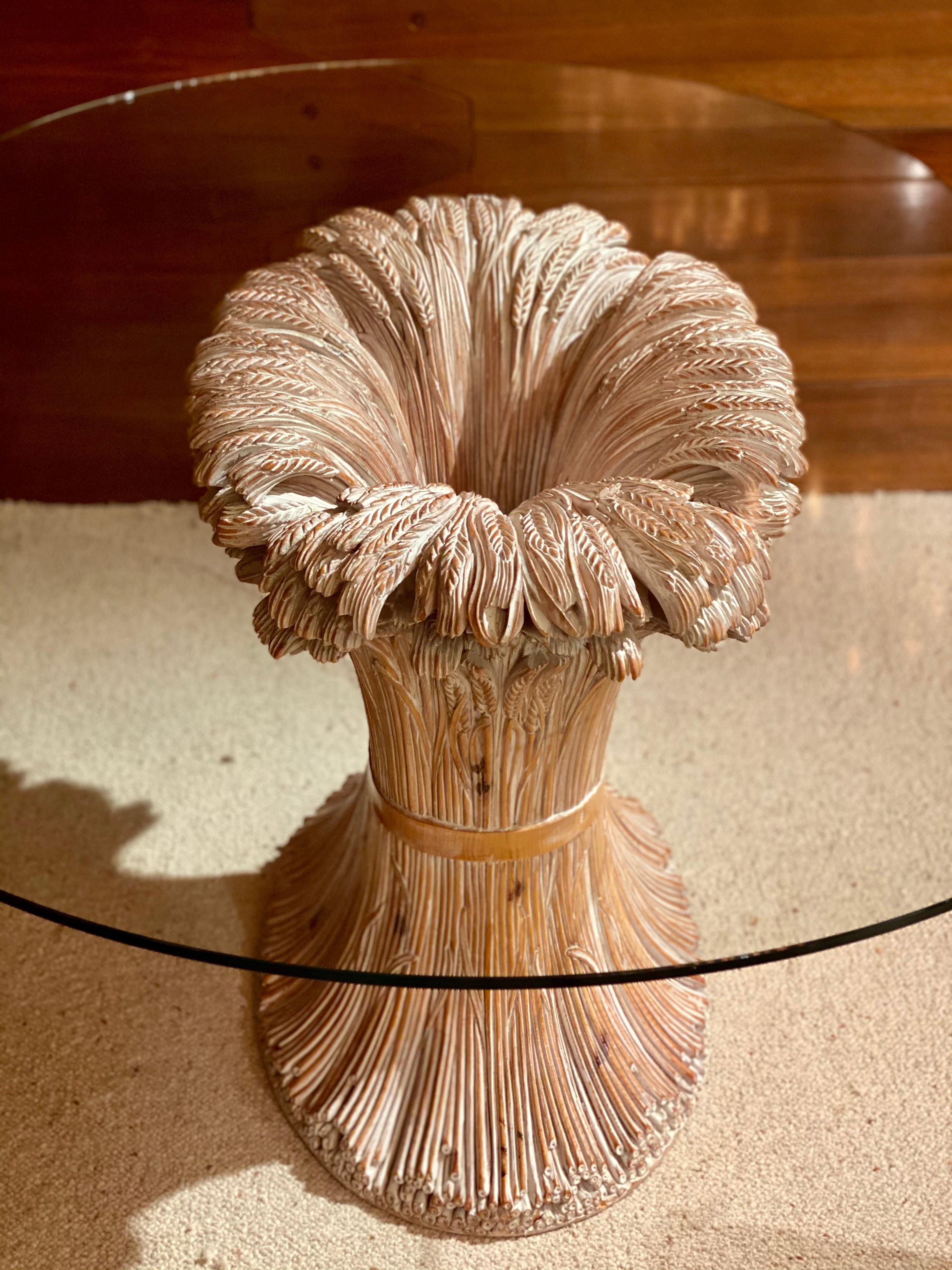 French Carved Wood Wheat Sheaf Dinning Room Table by Chelini, 1970's