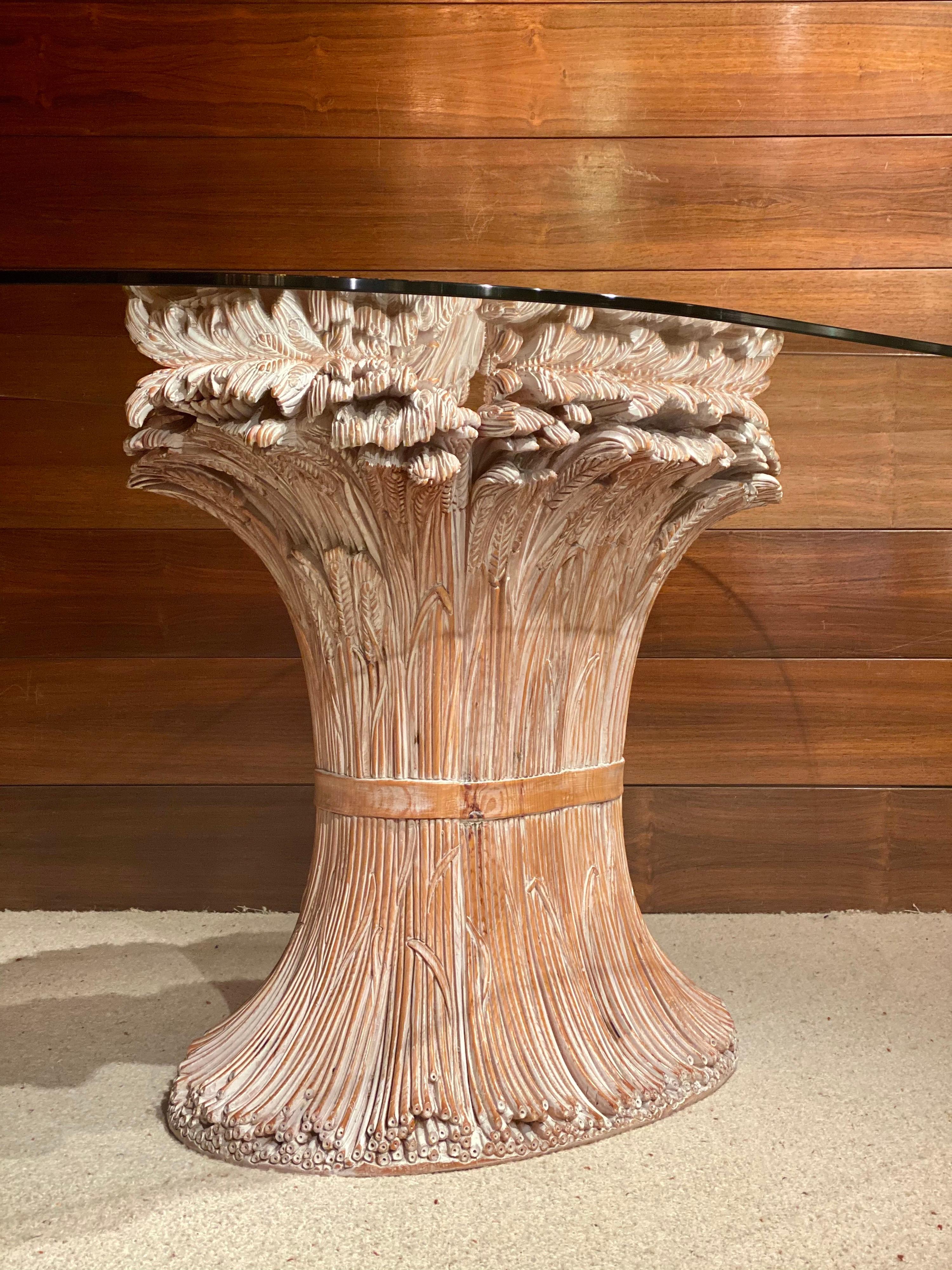 Carved Wood Wheat Sheaf Dinning Room Table by Chelini, 1970's In Good Condition In Saint Ouen, FR