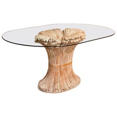 Carved Wood Wheat Sheaf Dinning Room Table by Chelini, 1970's