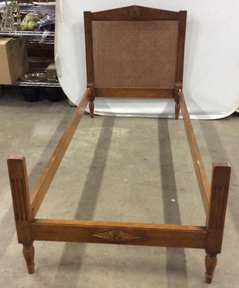 Carved Wood With Caned Headboard Bed Stand