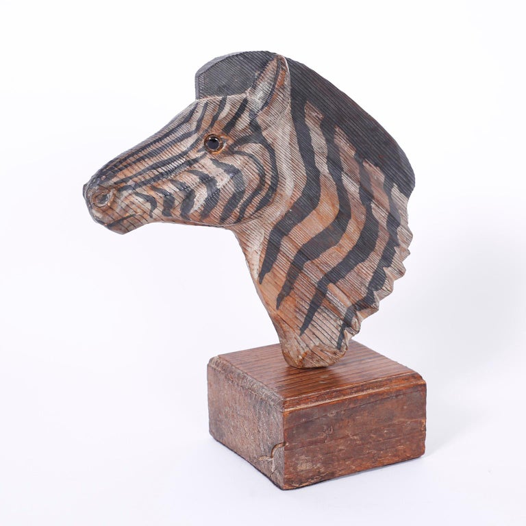 Carved Wood Zebra and Elephant Heads at 1stDibs wooden zebra head
