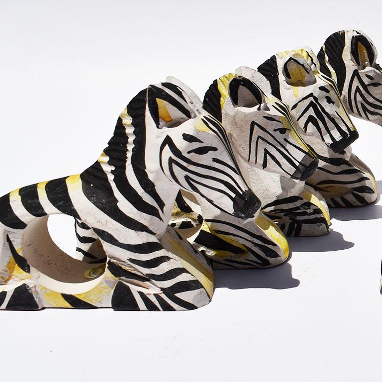 Carved Wood Zebra Animal Napkin Rings in Black and White, Set of 8 Philippines at 1stDibs