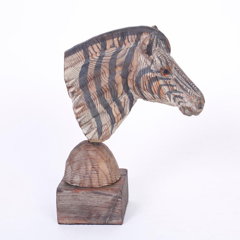 Carved Wood Zebra Head at 1stDibs