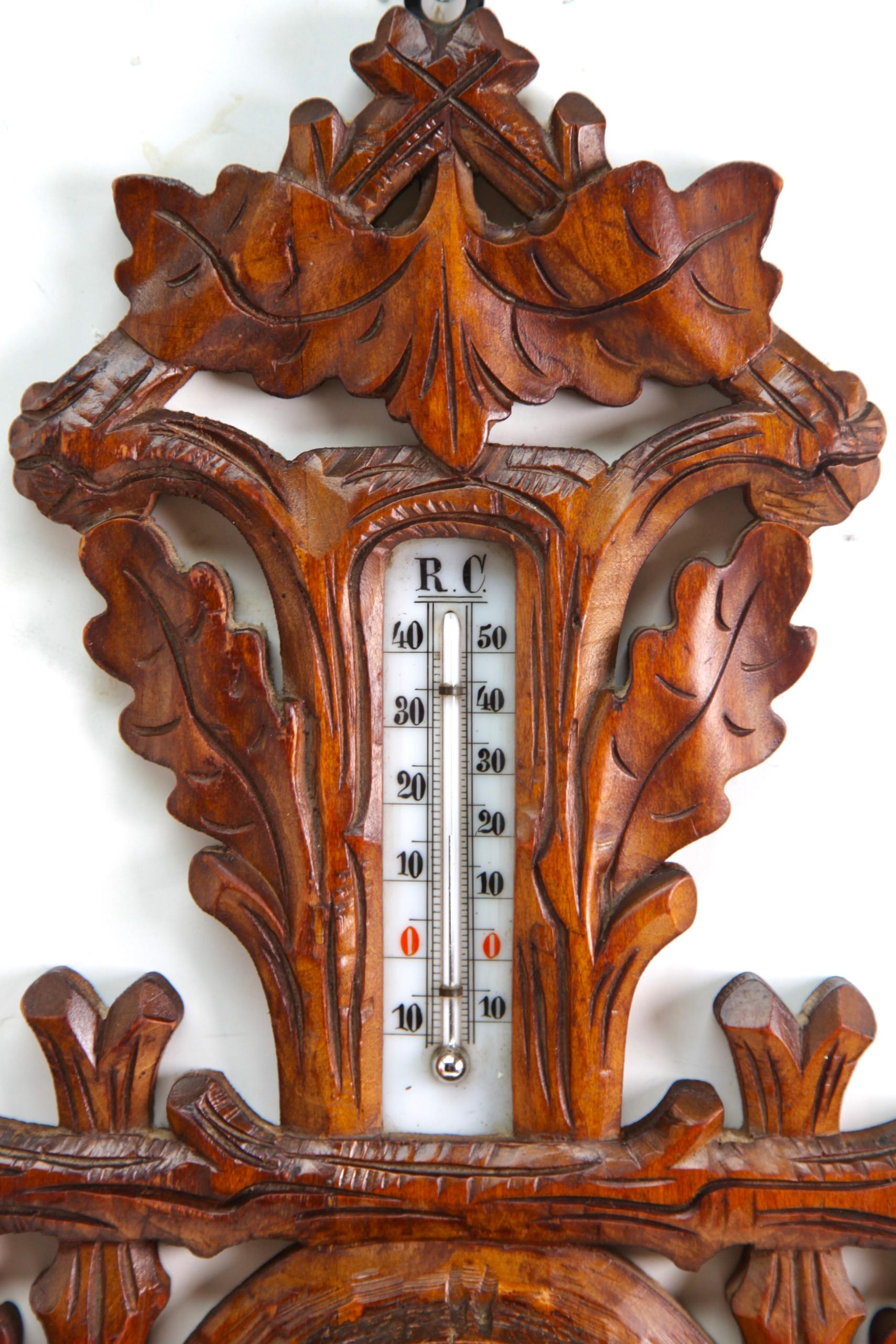 Hand-Carved Carved Wooden Antique French Barometer with Thermometer, Number 9432 1910s For Sale