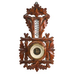 Carved Wooden Antique French Barometer with Thermometer, Number 9432 1910s