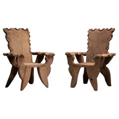 Carved Wooden Armchairs, Brazil, circa 1970