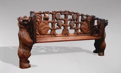 Carved Wooden Bench in the Taste of the Black Forest Bear Squirrel