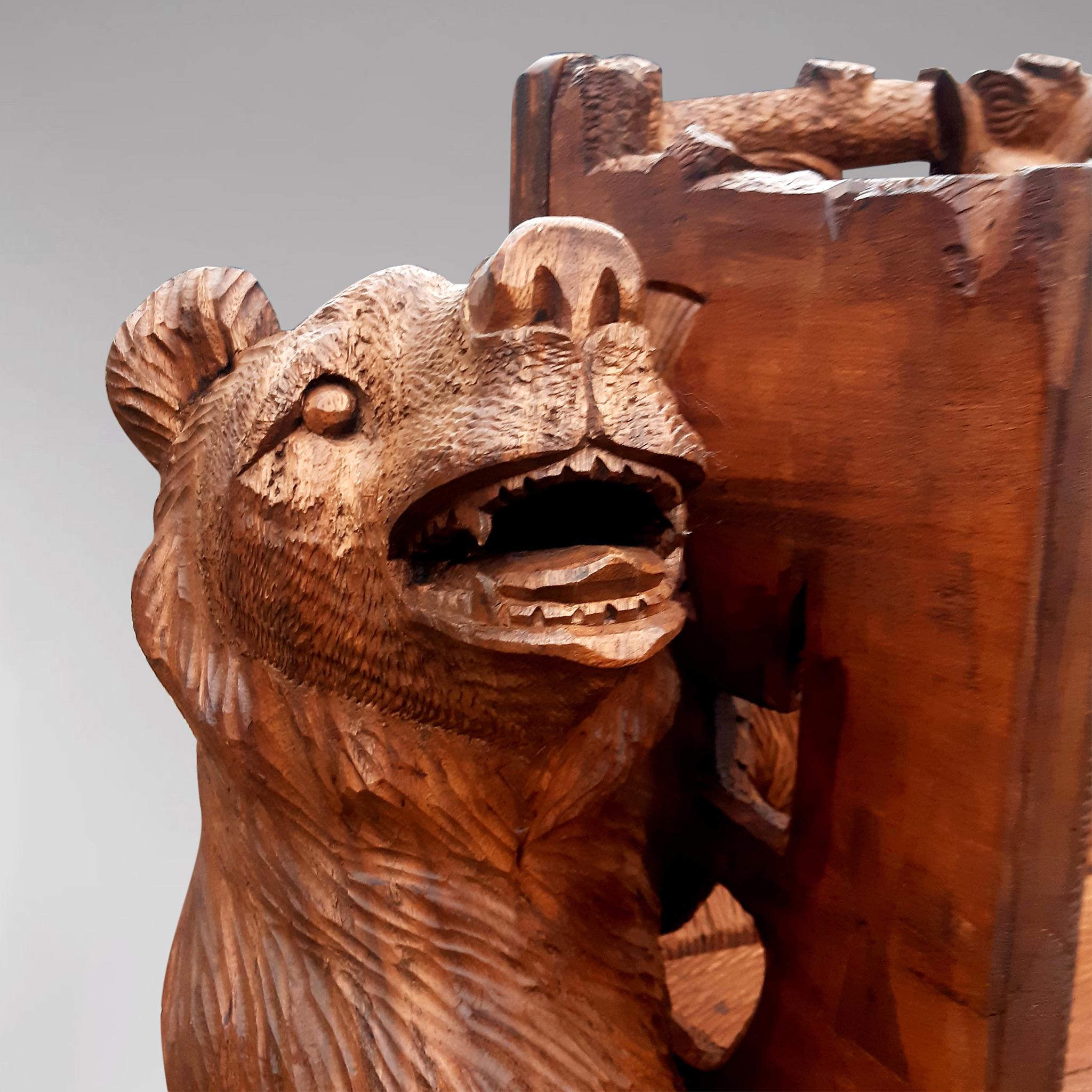 French Carved Wooden Bench in the Taste of the Black Forest Bear Squirrel