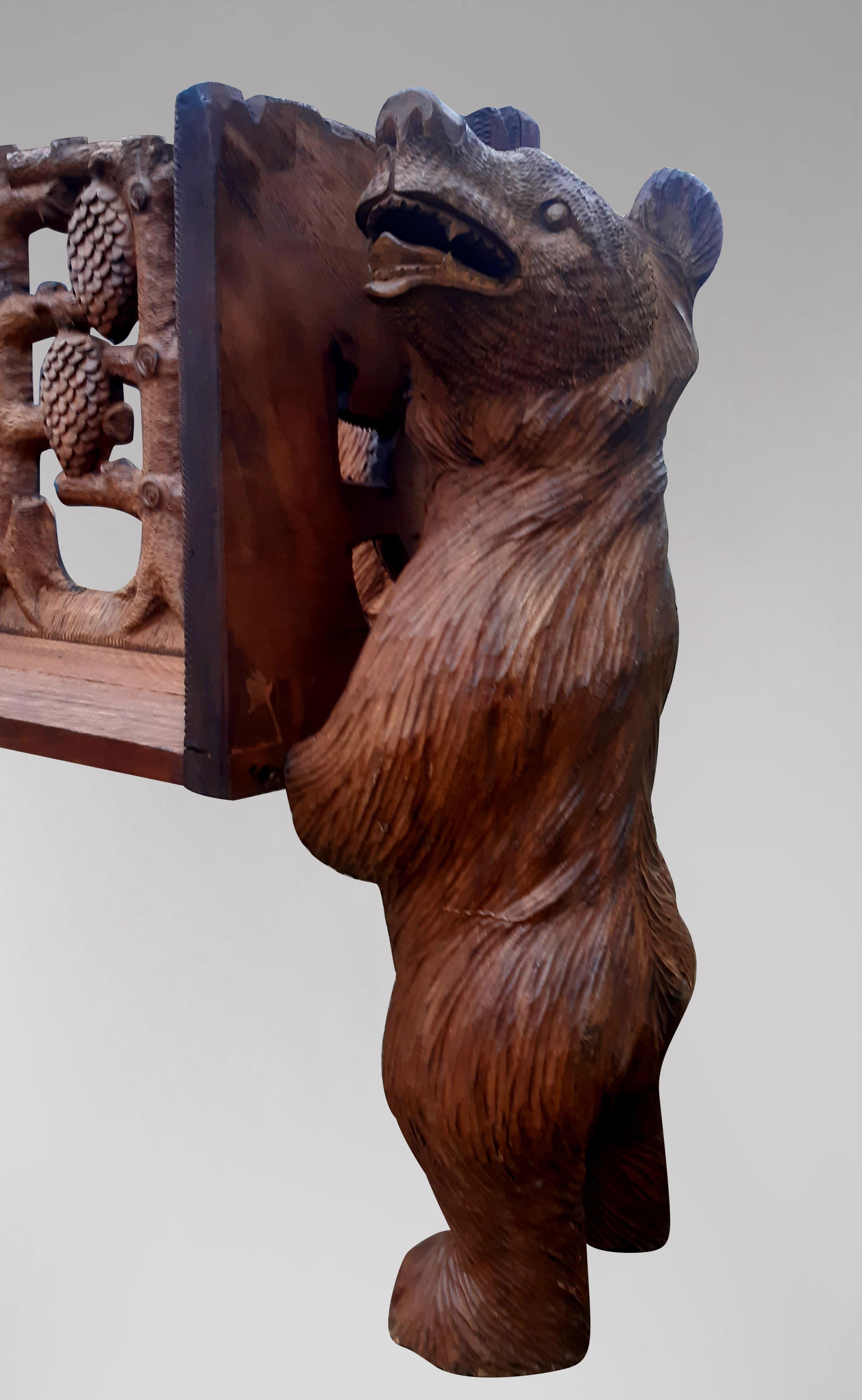 Oak Carved Wooden Bench in the Taste of the Black Forest Bear Squirrel