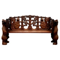 Carved Wooden Bench in the Taste of the Black Forest Bear Squirrel
