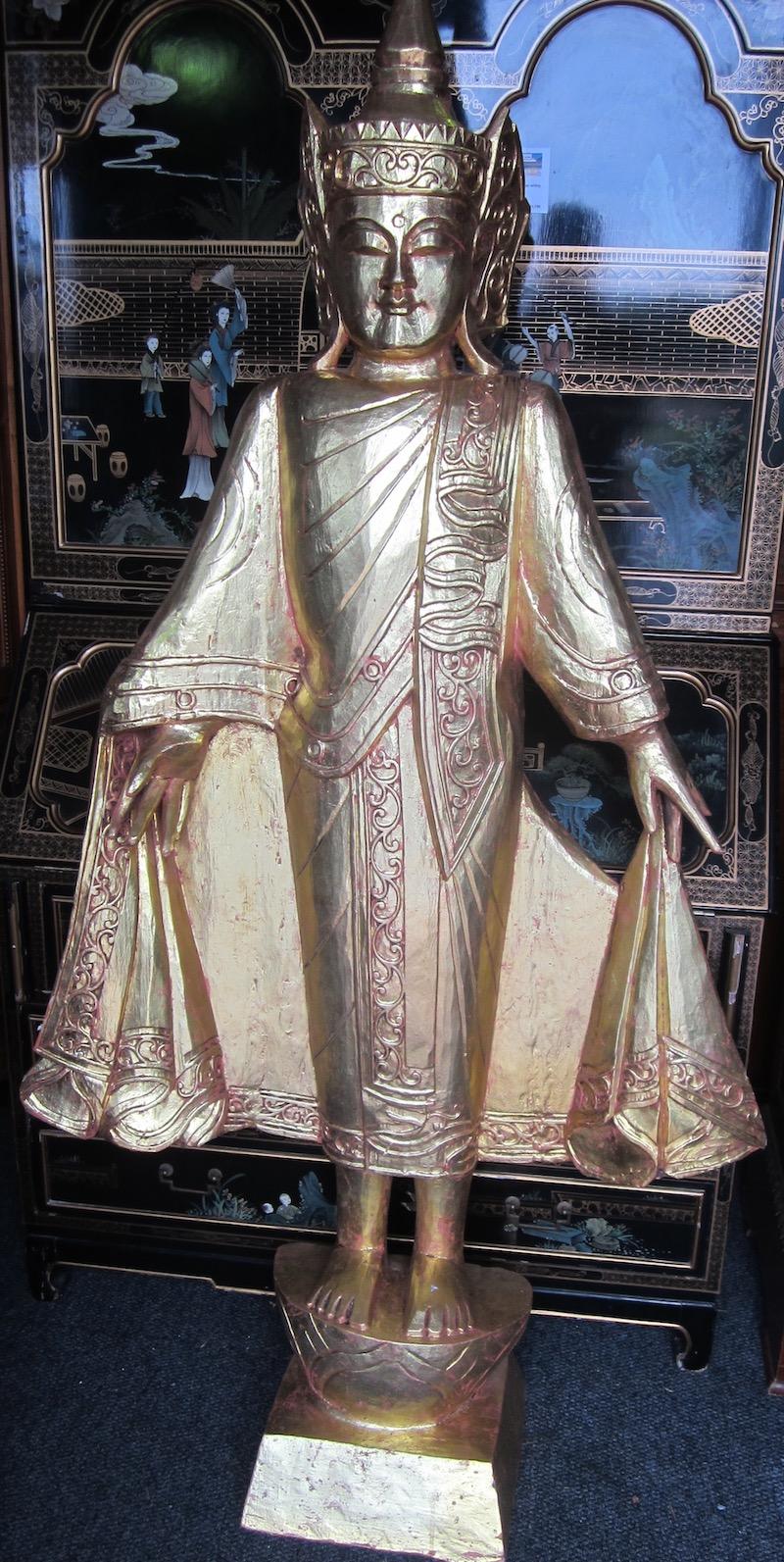 Contemporary Carved Wooden Buddha Statue For Sale