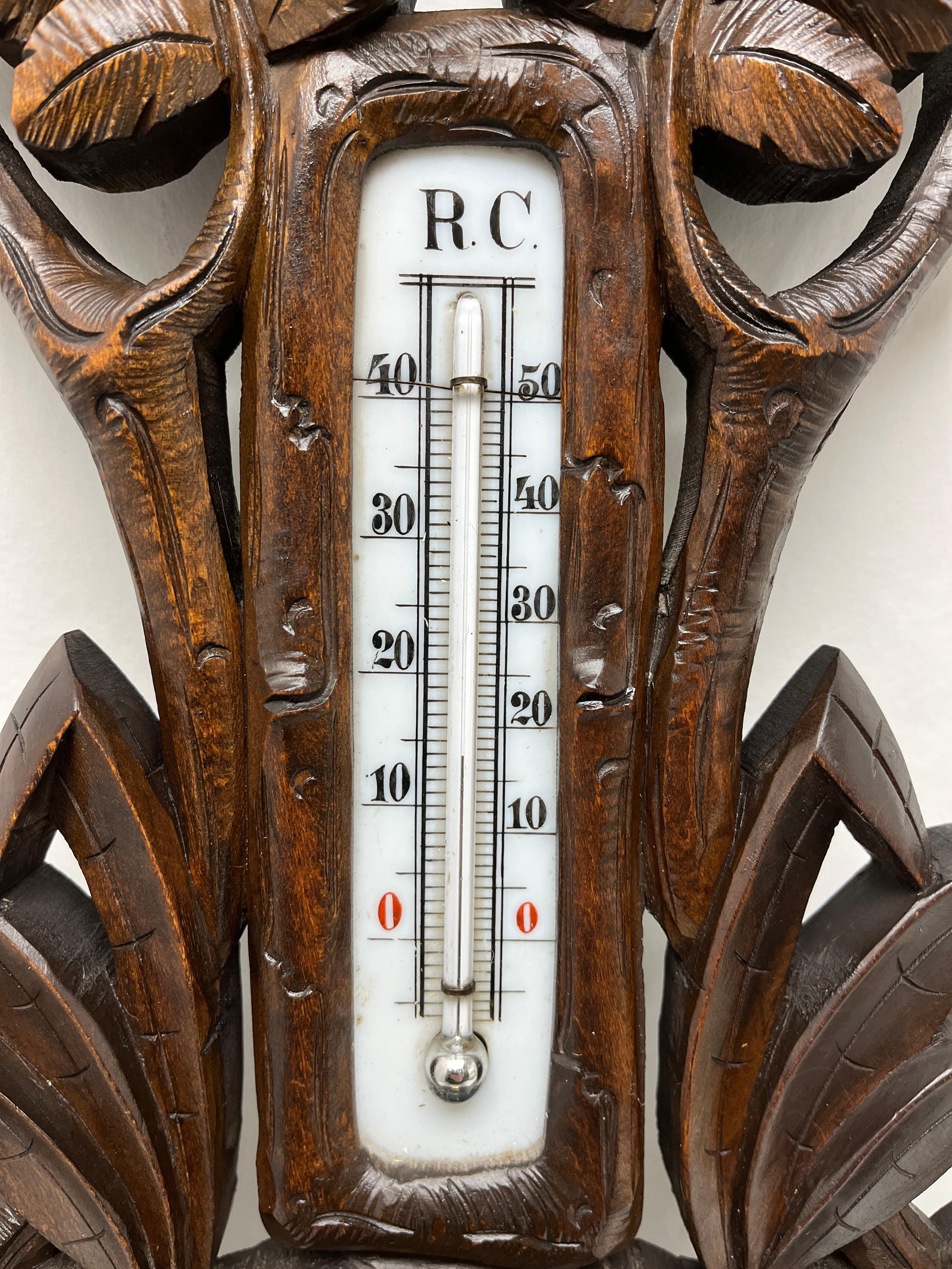Carved Wooden C.Engel & Cie Antique Belgium Barometer with Thermometer, 1910s For Sale 2