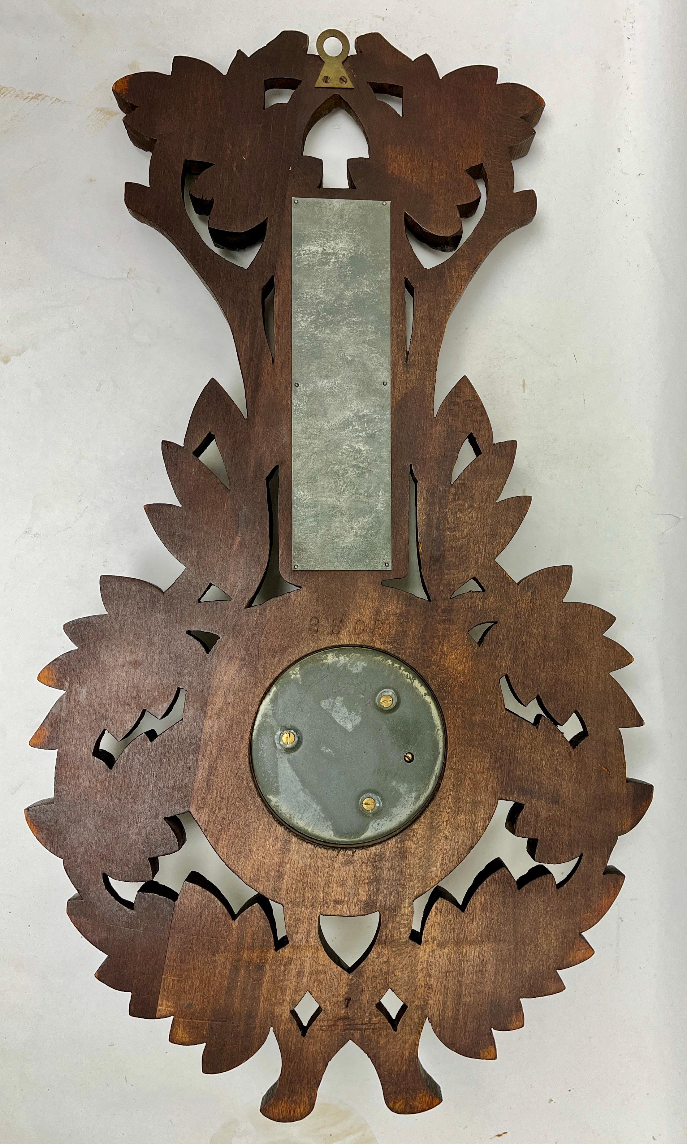 Carved Wooden C.Engel & Cie Antique Belgium Barometer with Thermometer, 1910s For Sale 4