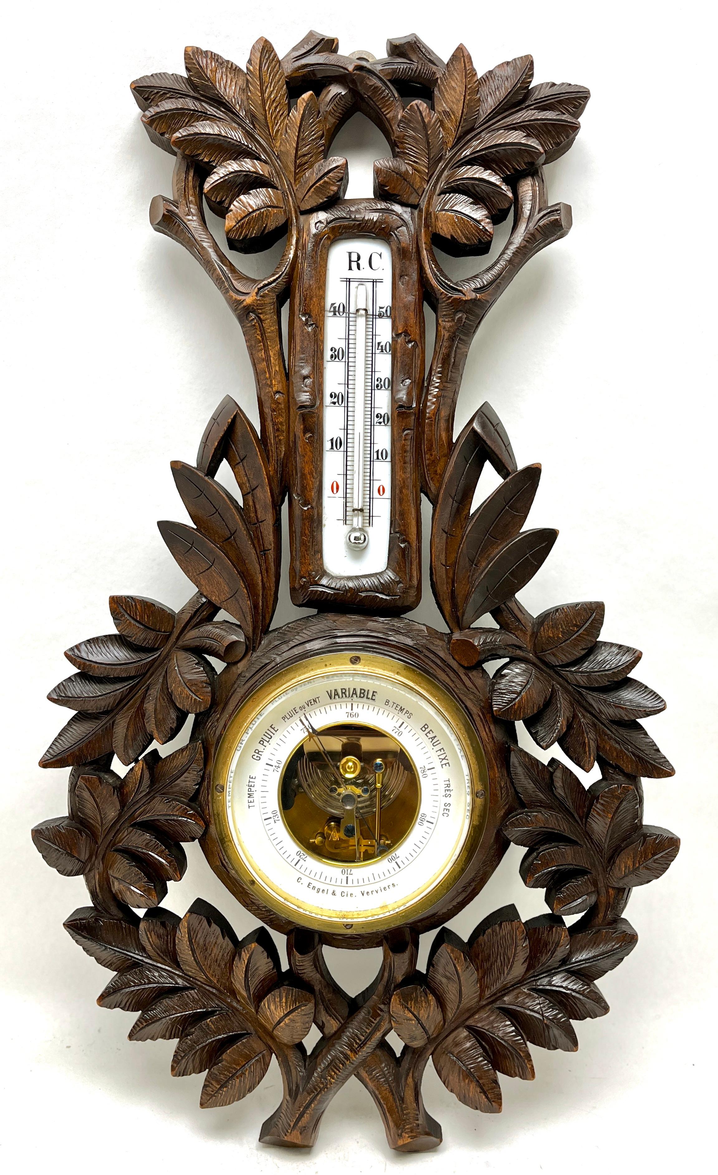 Carved wooden C.Engel & Cie antique Belgium Barometer with Thermometer, 1910s

Unusual antique carved wooden barometer in a lovely carved case, working order.

With best Wishes, Geert
