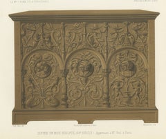 Carved Wooden Chest, Vitel Collection, Antique Print, 1851