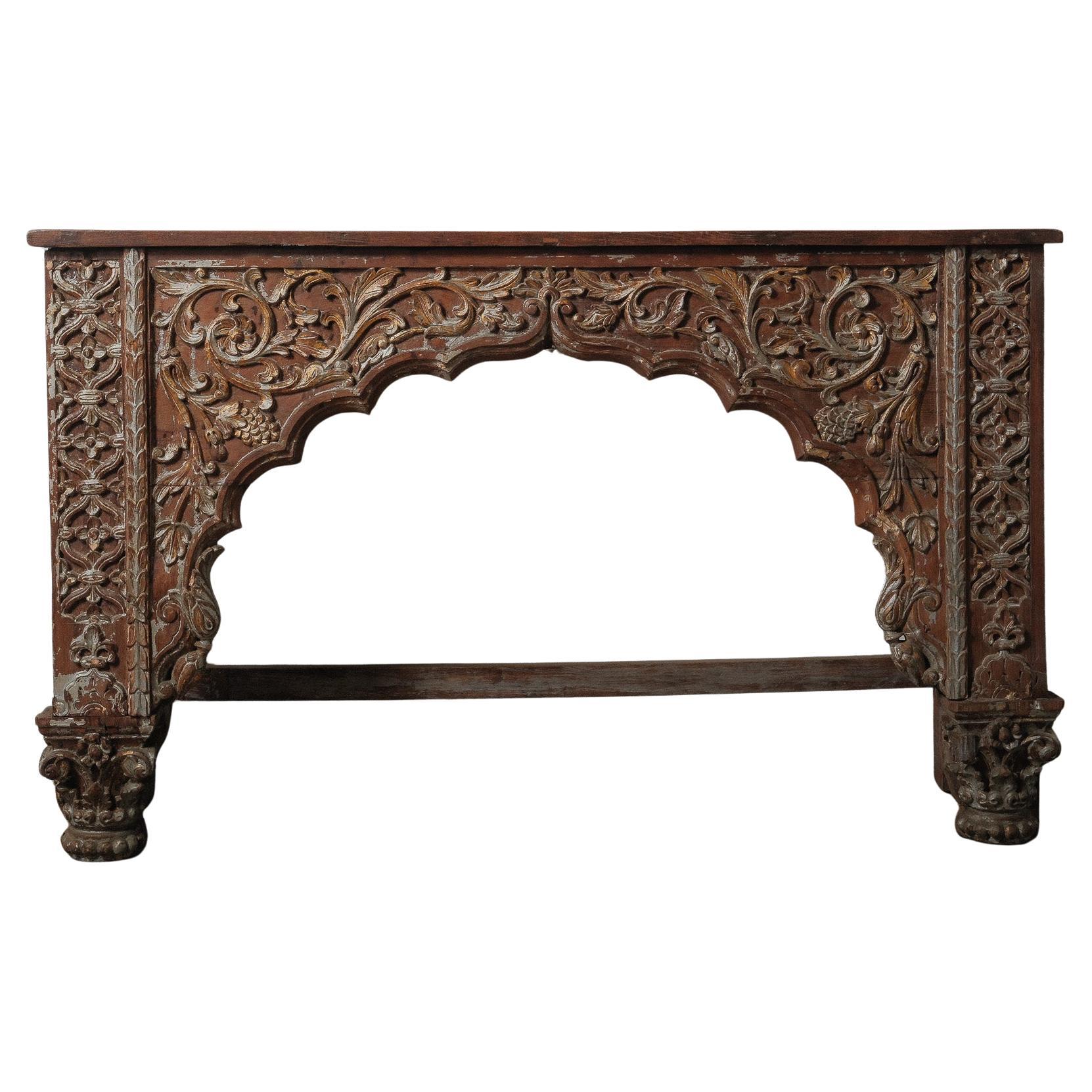 Carved Wooden Console with Sculptural Floral Relief