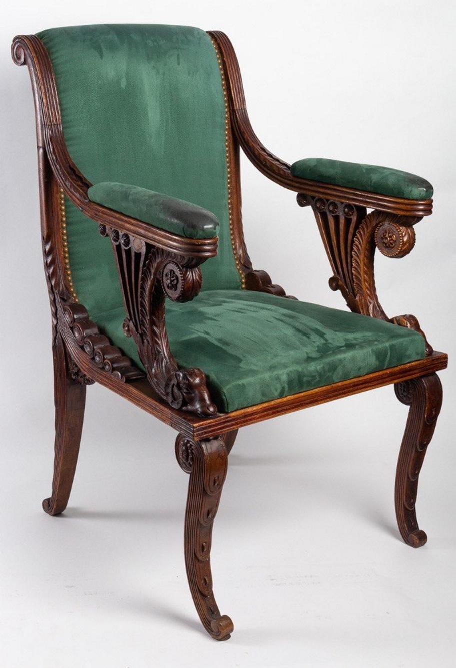 Carved wooden desk armchair 19th century
Period: 19th century
Style: Napoleon III
Measures: H: 93 cm, W: 60 cm, D: 54cm.