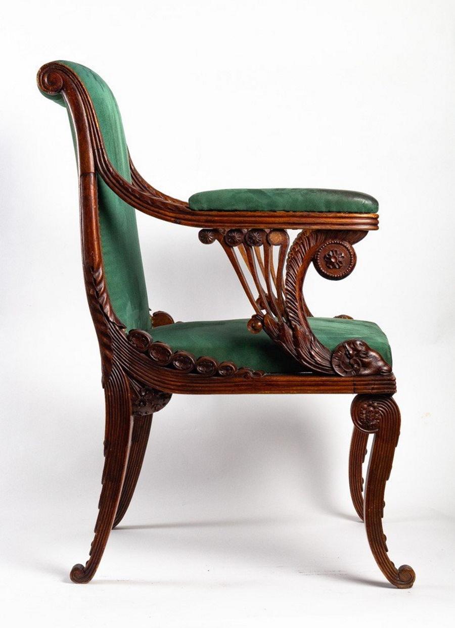 Carved Wooden Desk Armchair, 19th Century 1