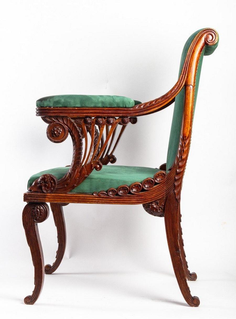 Carved Wooden Desk Armchair, 19th Century 2