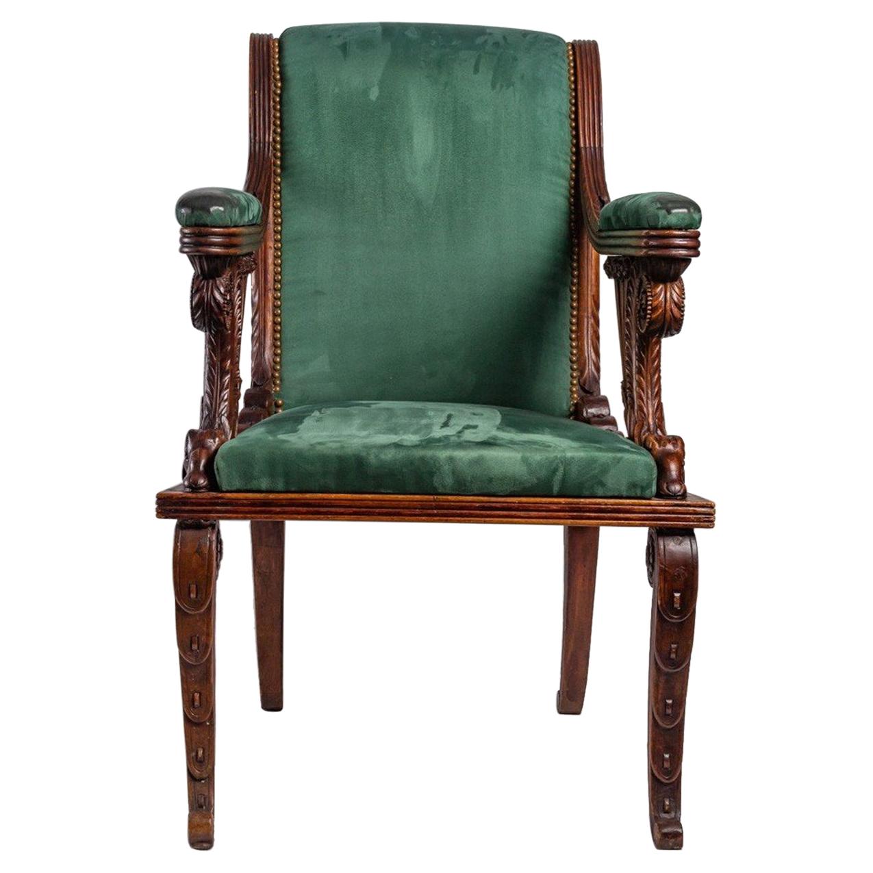 Carved Wooden Desk Armchair, 19th Century