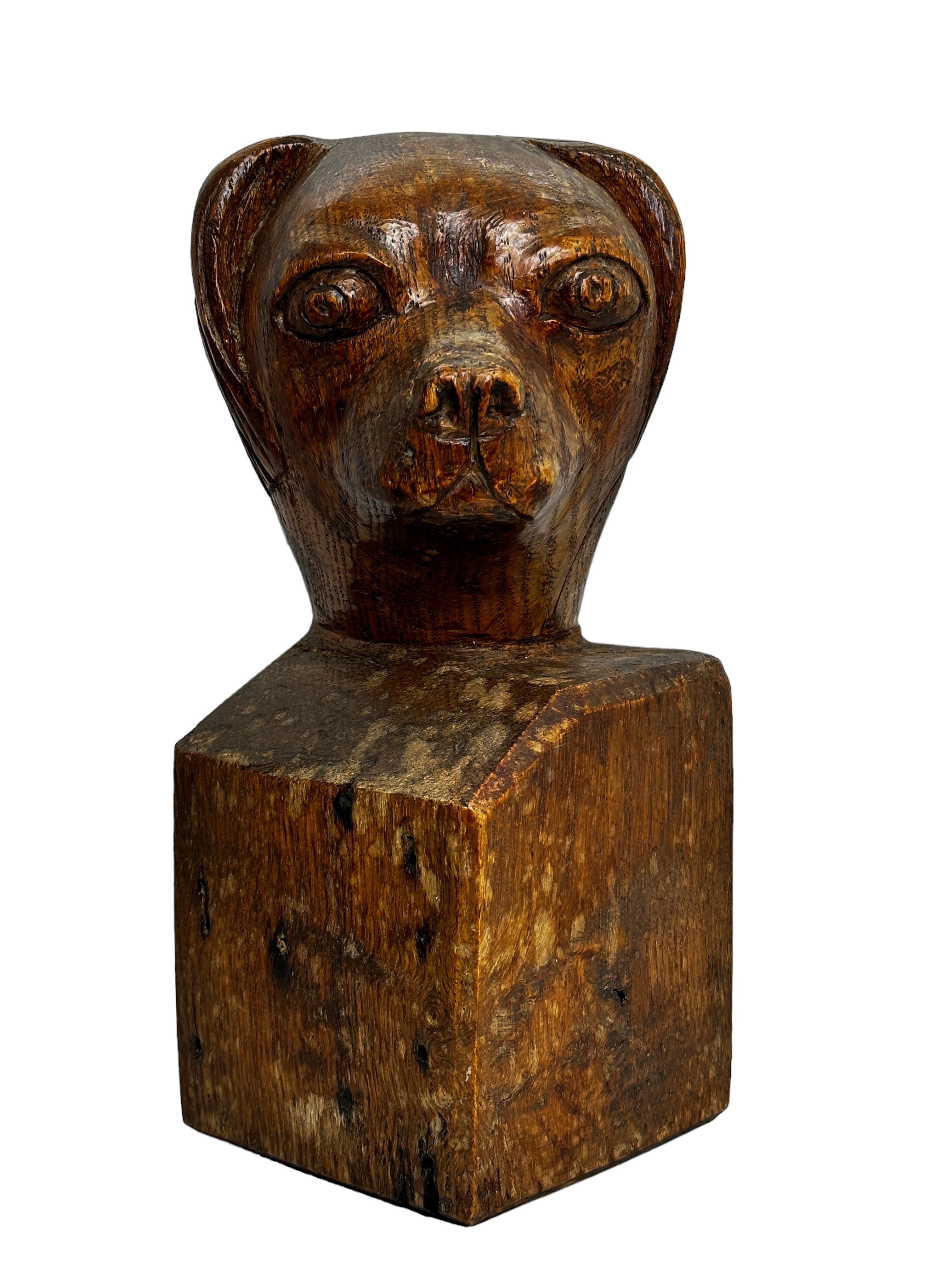 Busto Escultura Cabeza de Perro de Madera Tallada, Vintage Austria, circa 1910s Austríaco
