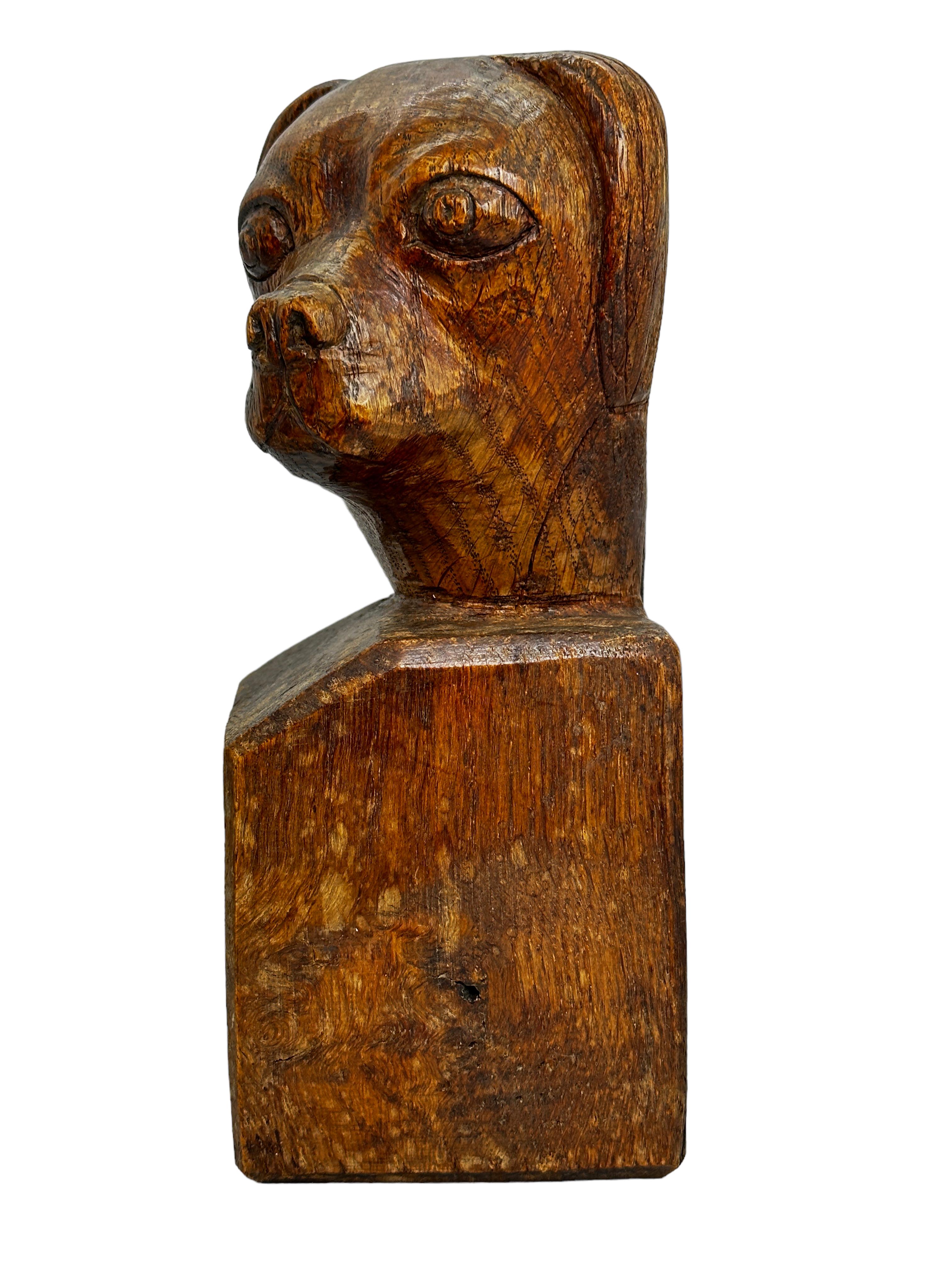 Busto Escultura Cabeza de Perro de Madera Tallada, Vintage Austria, circa 1910s 2