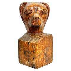 Carved Wooden Dog Head Statue Sculpture Bust, Vintage Austria, circa 1910s