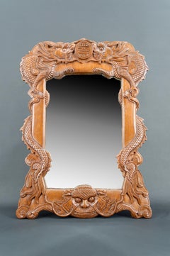 Carved Wooden Dragon Mirror, Indochina, Circa 1900