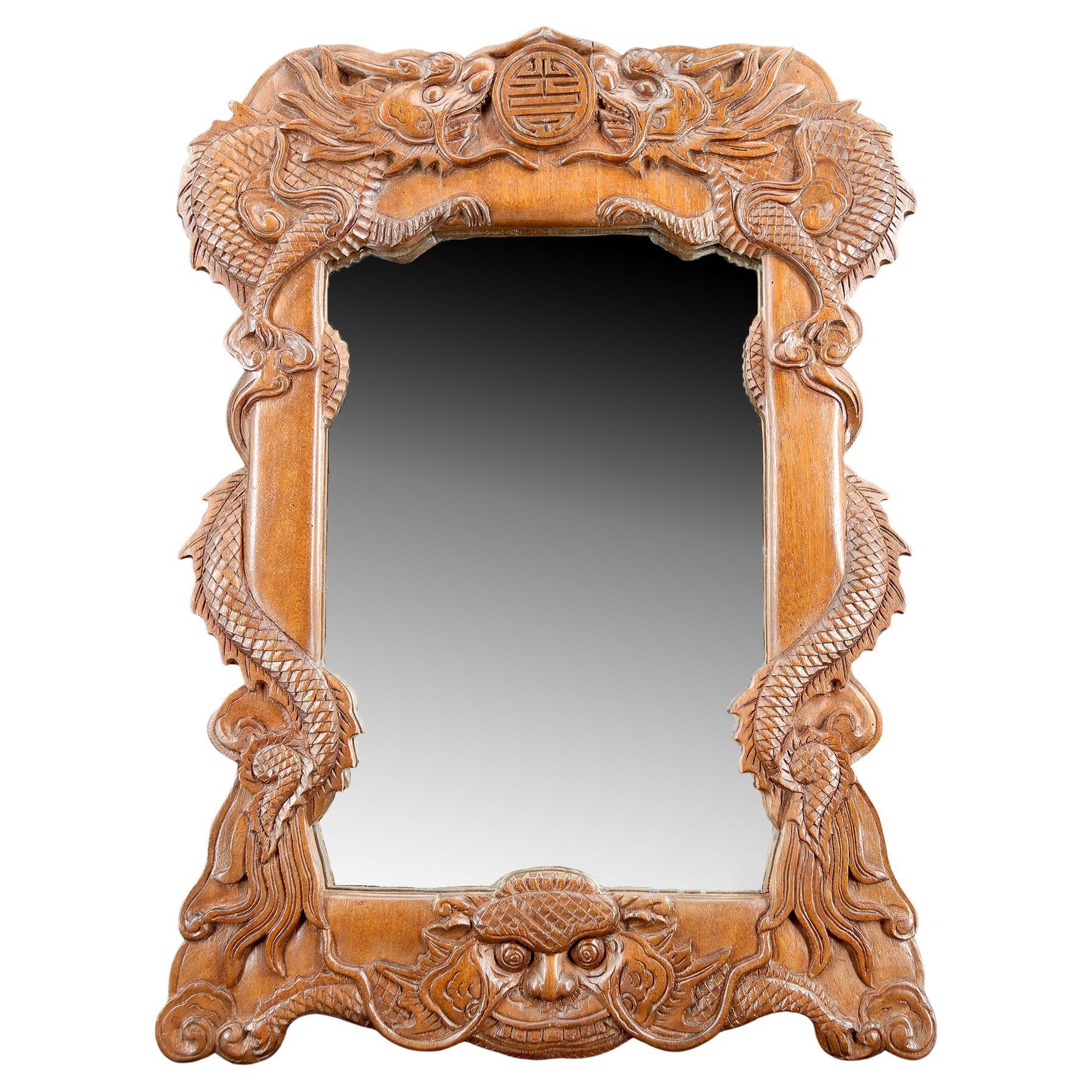 Miroir dragon en bois sculpté, Indochine, Circa 1900 en vente