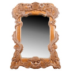 Miroir dragon en bois sculpté, Indochine, Circa 1900
