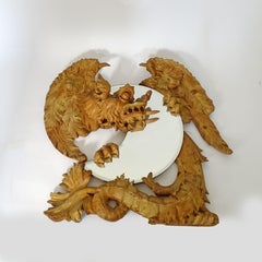 Carved Wooden Dragon on a Moon Shaped Mirror, Italy, circa 1900