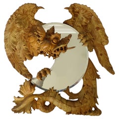 Carved Wooden Dragon on a Moon Shaped Mirror, Italy, circa 1900