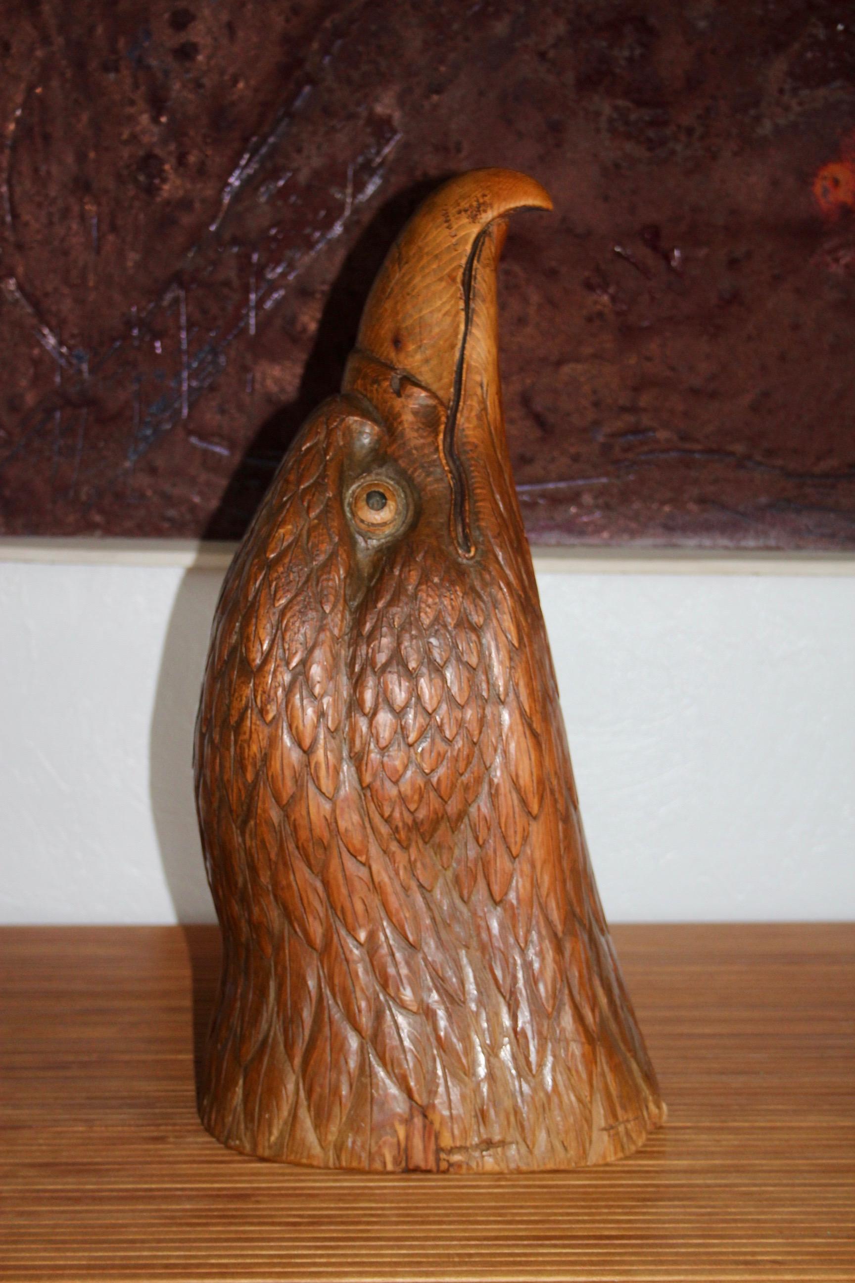19th Century carved wooden eagle head