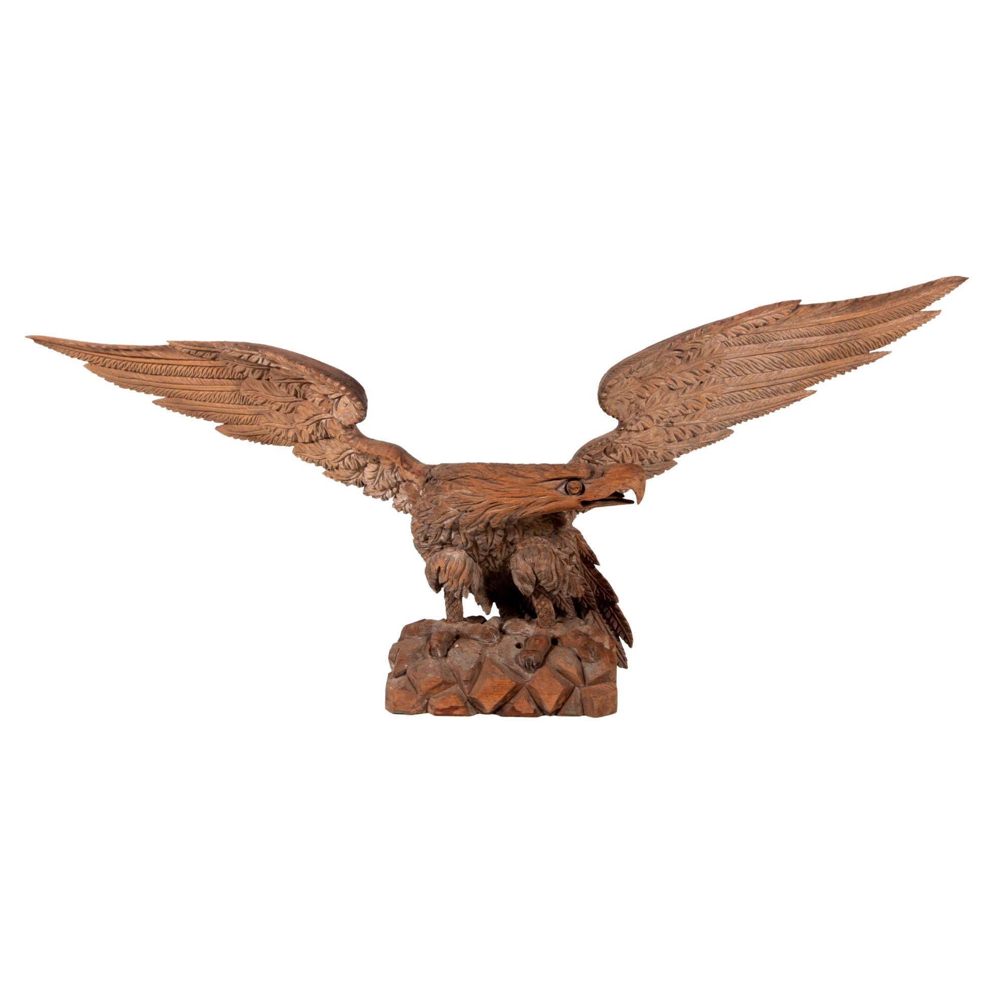 Carved Wooden Eagle Perched on a Rocky Outcrop Early 19th Century